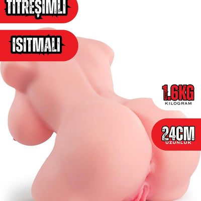 Yeni Nesil Anal Vajinal Titreşimli Isıtmalı 1.6 Kg 24 Cm Beyaz Ten Realistik Manken Mastürbatör