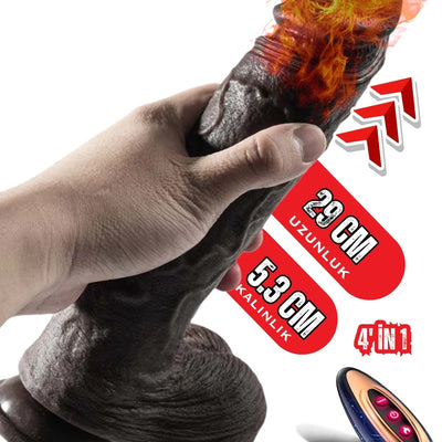 Isıtmalı İleri Geri Hareketli Titreşimli Ultra Realistik Mega Kalın Dildo Penis Vibratör 29 Cm