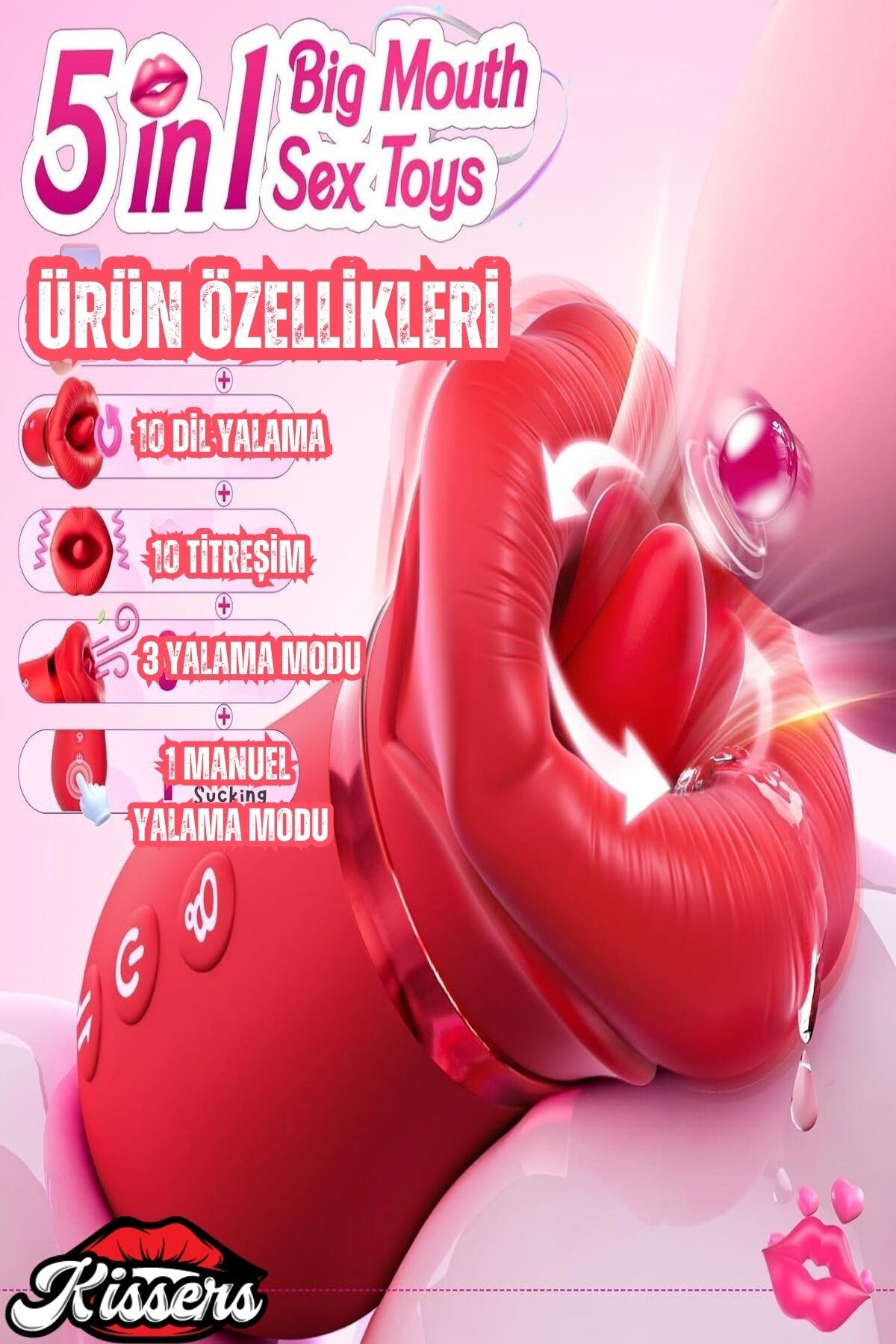 Aşağı Yukarı Dil Hareketli Göğüs ve Vajina Emişli Vakumlu G Noktası Ve Klitoris Uyarıcılı Vibratör