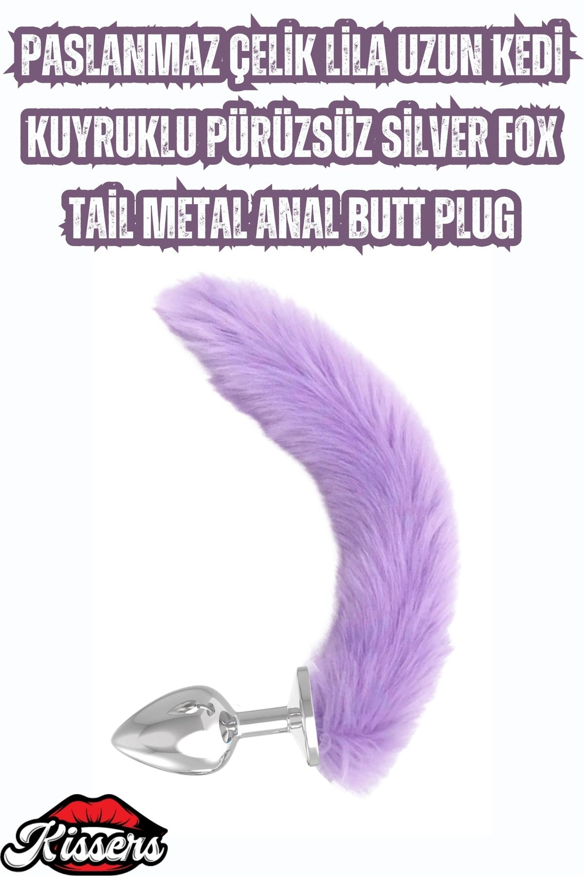 Paslanmaz Çelik Lila Uzun Kedi Kuyruklu Pürüzsüz Silver Fox Tail Metal Anal Butt Plug