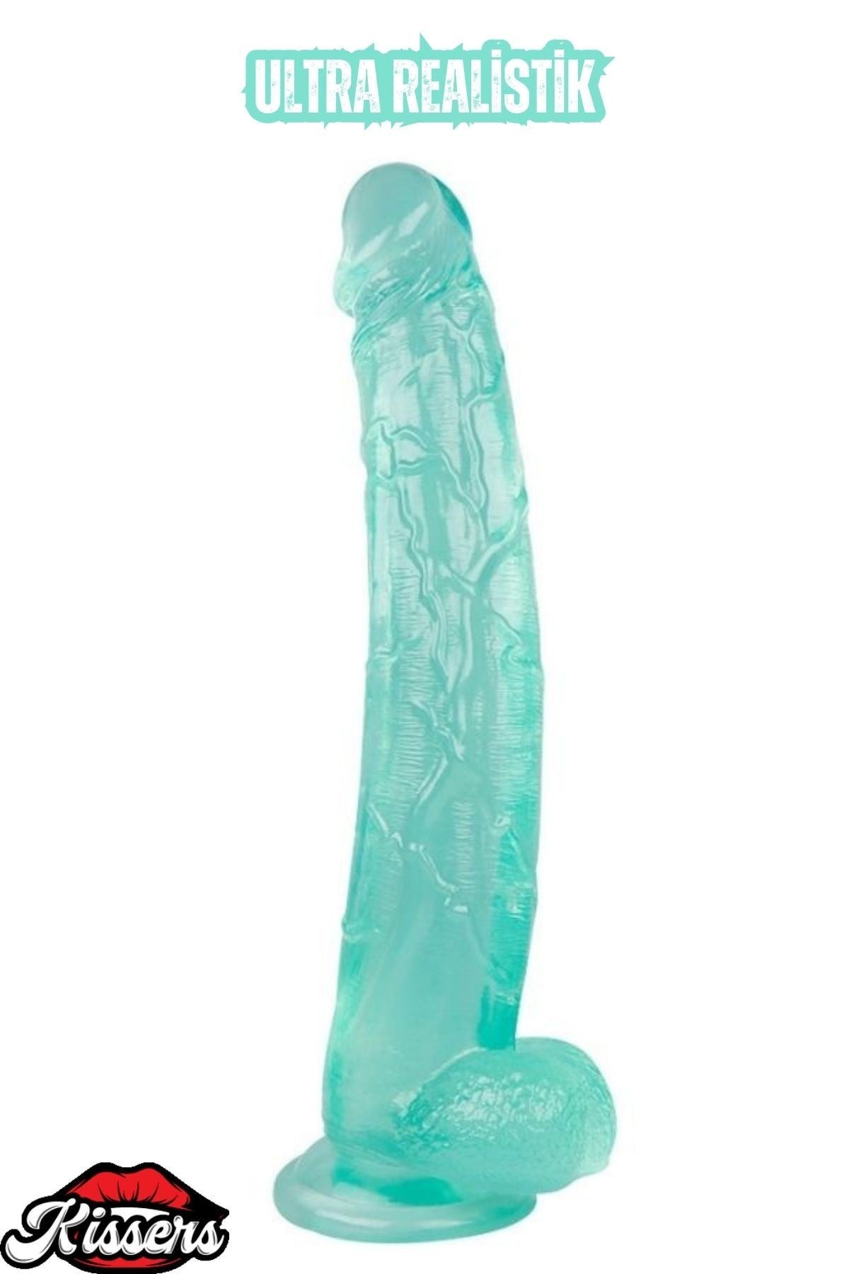 Ultra Realistik Damarlı Bükülebilir Vantuzlanabilir Jel Dokusunda Yeşil Dildo Penis 30 Cm