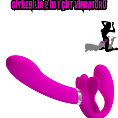 Cinsel Oyuncak Giyilebilir Şarjlı Klitoris Uyarıcı Strapless Strap-On 2 in 1 Çift Vibratör Dildo