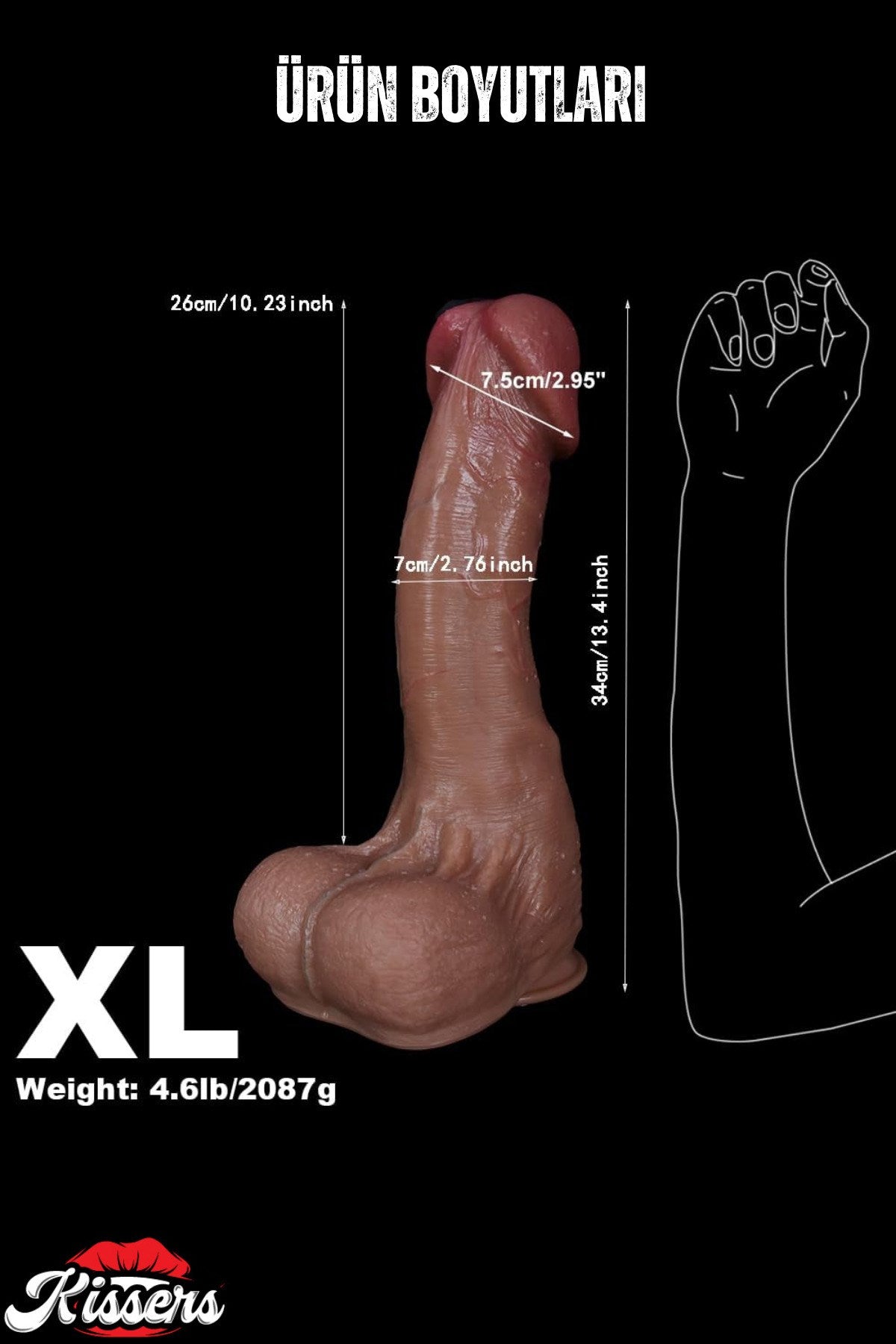 Ultra Gerçekçi Kavisli Silikon 3 Katmanlı Vantuzlanabilen Büyük Boy Penis Dildo