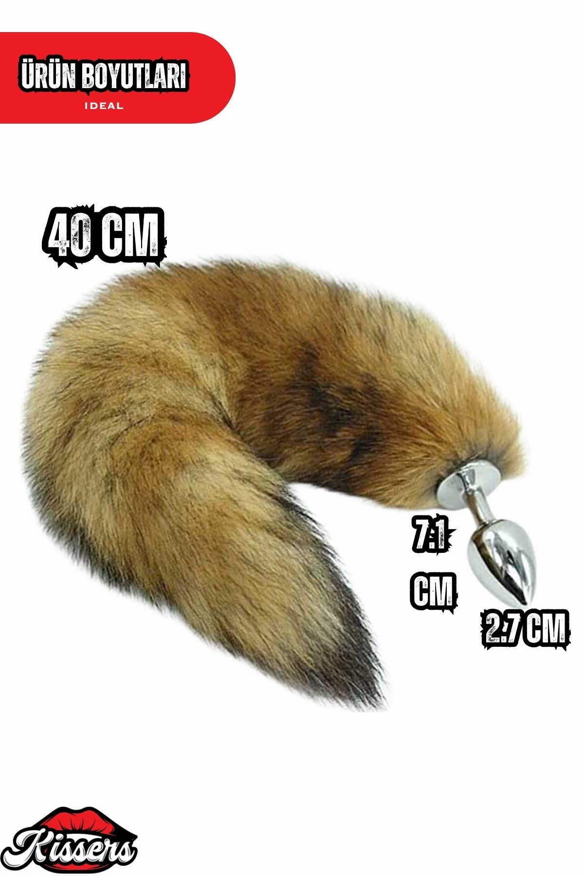 Paslanmaz Çelik Kahverengi Tilki Kuyruklu Lüks Anal Plug Ve Tıkaç 40 Cm
