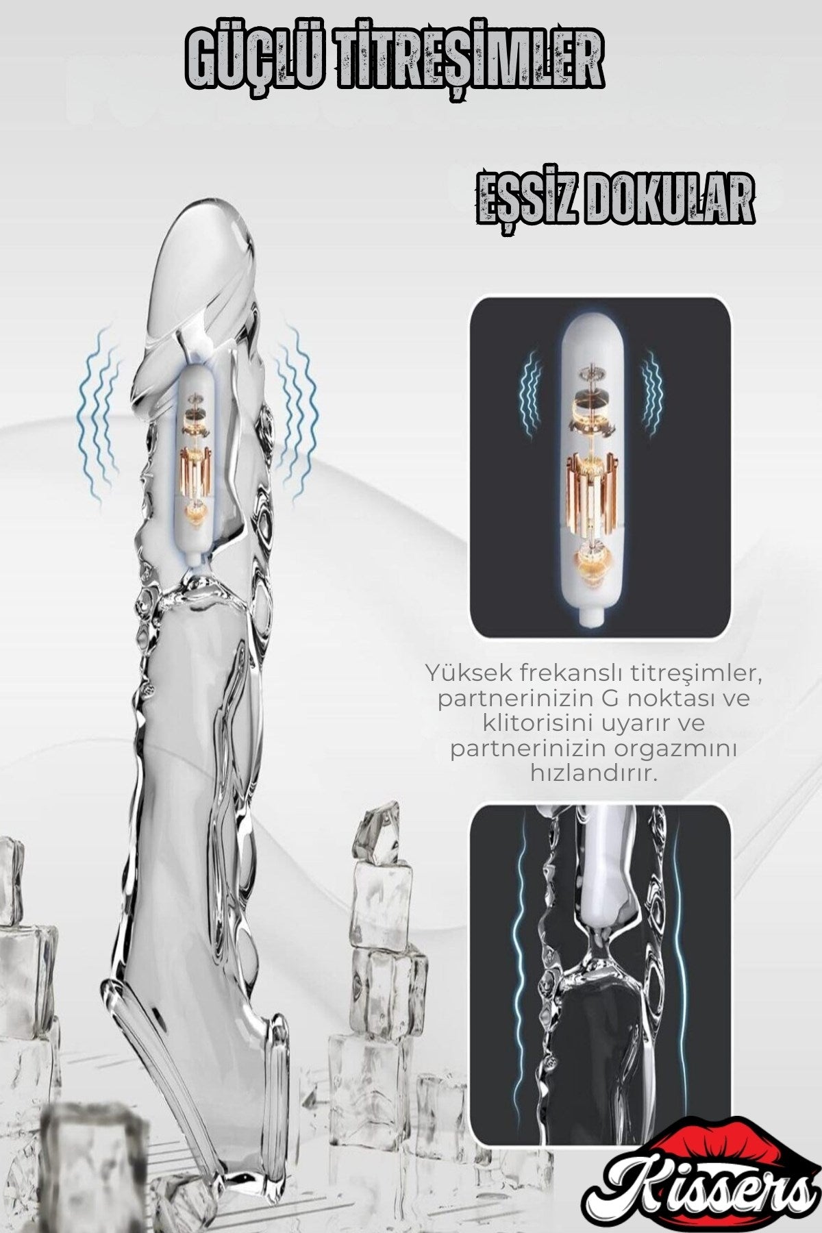 Boşalma Önleyici Uzatmalı Testisli Titreşimli Şeffaf G Nokta ve Klitoris Uyarıcılı Penis Kılıfı