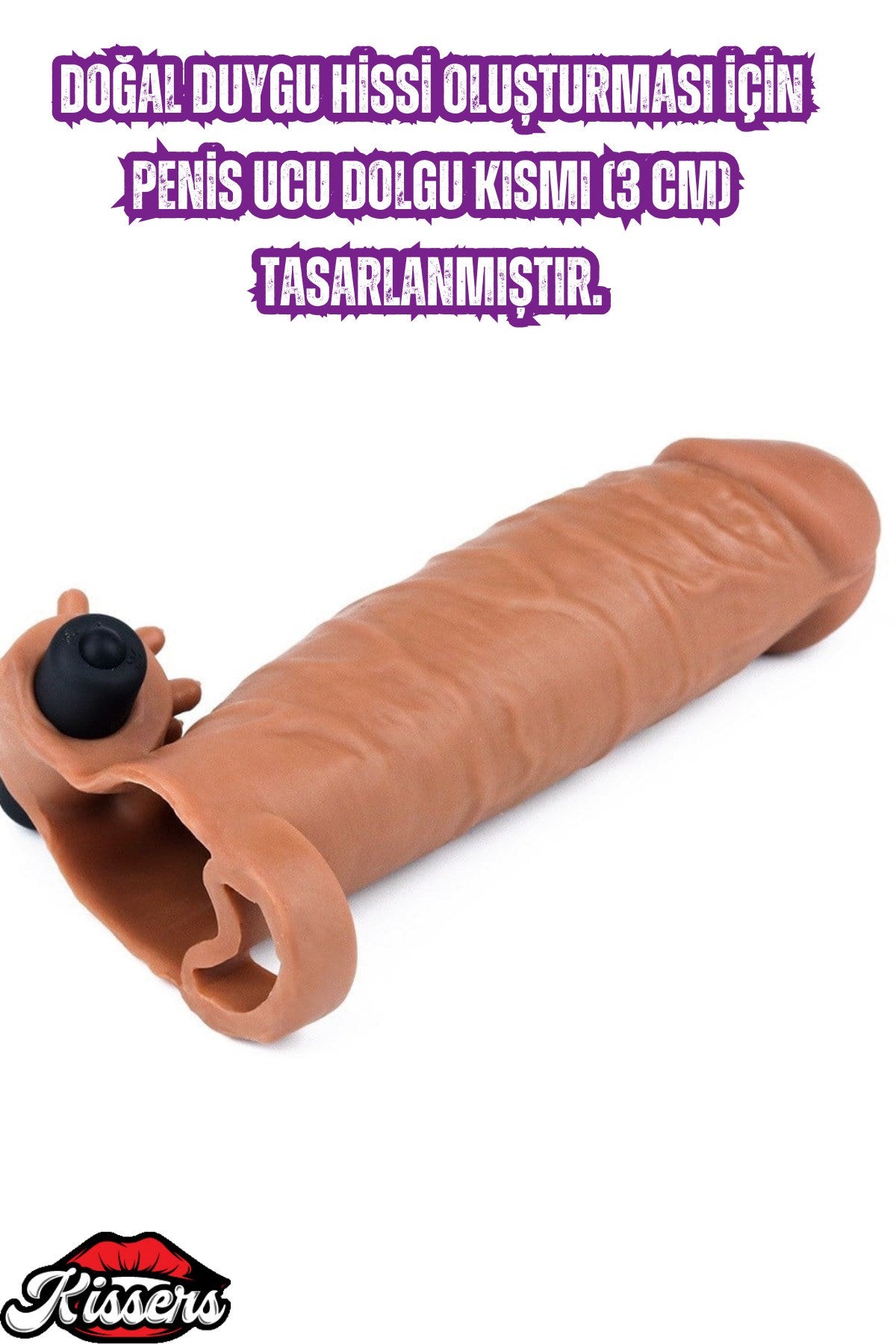 3 CM Dolgulu 17 CM Uzunluk Realistik Titreşimli Testisli Penis Kılıfı Melez