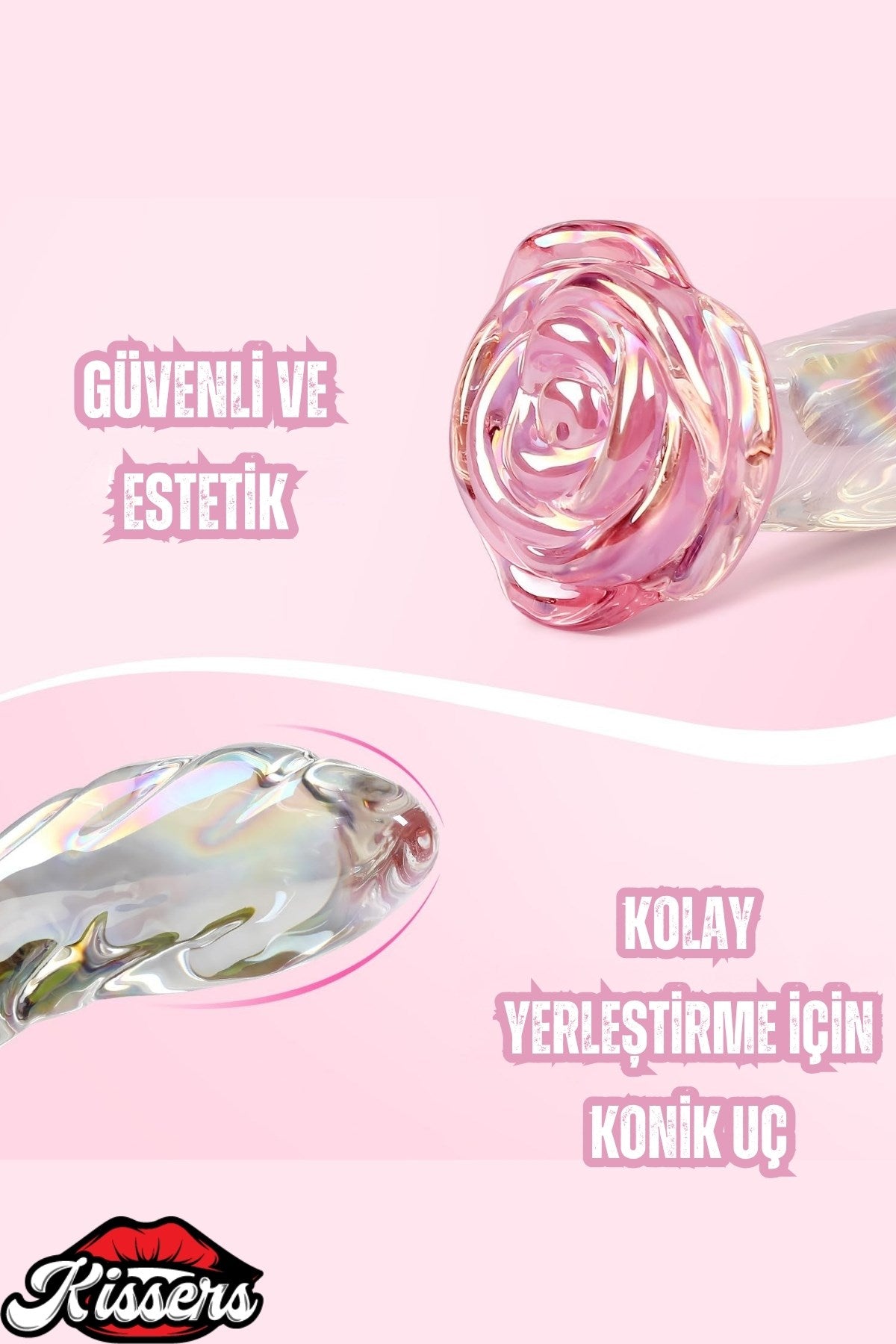 Gül Desenli Kırılmaz Anal Ve Vajinal G Noktası Uyarıcılı Tırtıklı Cam Plug Dildo