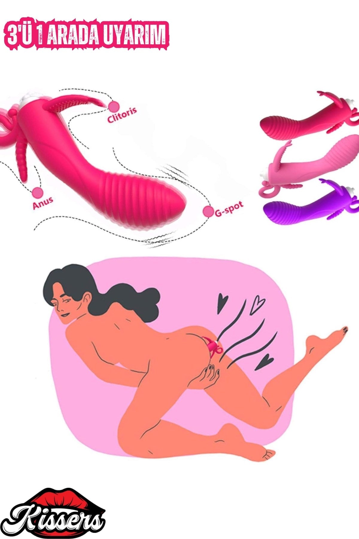 Anal Vajinal Kullanım G Noktası Klitoris Uyarıcılı 3'ü 1 Arada Titreşimli Vibratör