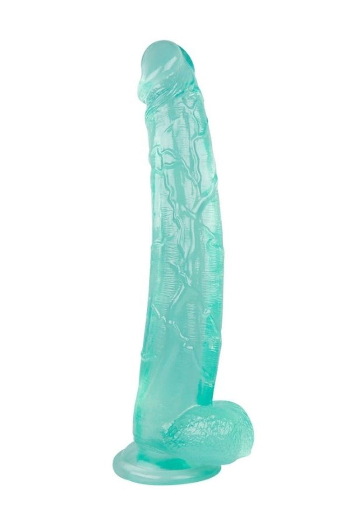 Ultra Realistik Eğilip Bükülebilir G Noktası Ve Klitoris Uyarıcı Dev Jel Yeşil Penis Dildo 30 Cm