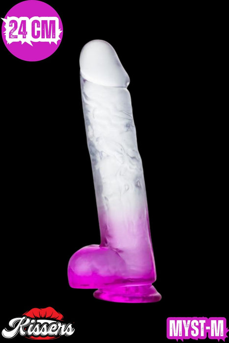 Cinsel Oyuncak Şeffaf Mor Renk Vantuzlanabilir Jel Dokusunda Ultra Realistik Penis Dildo 23 Cm