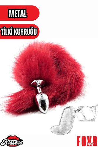 Paslanmaz Çelik Kırmızı Tilki Kuyruklu Lüks Anal Plug  Ve Tıkaç 46 Cm
