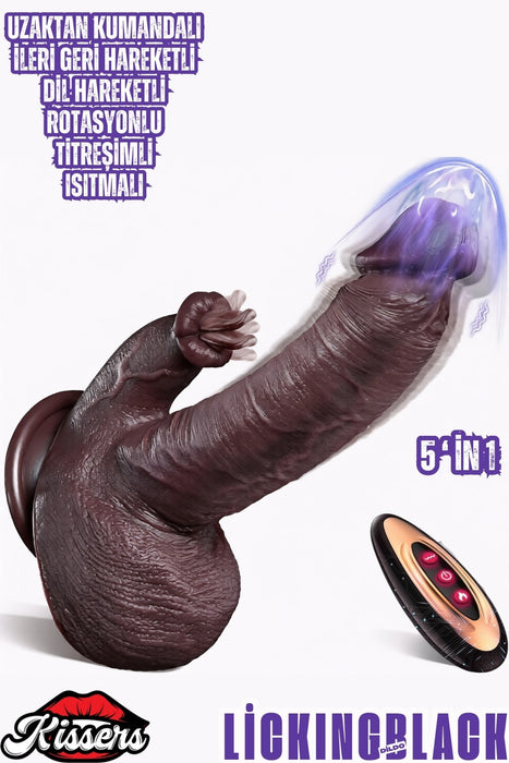 Uzaktan Kumandalı İleri Geri Hareketli Dil Yalama Modlu Isıtmalı Penis Dildo Vibratör 22 Cm
