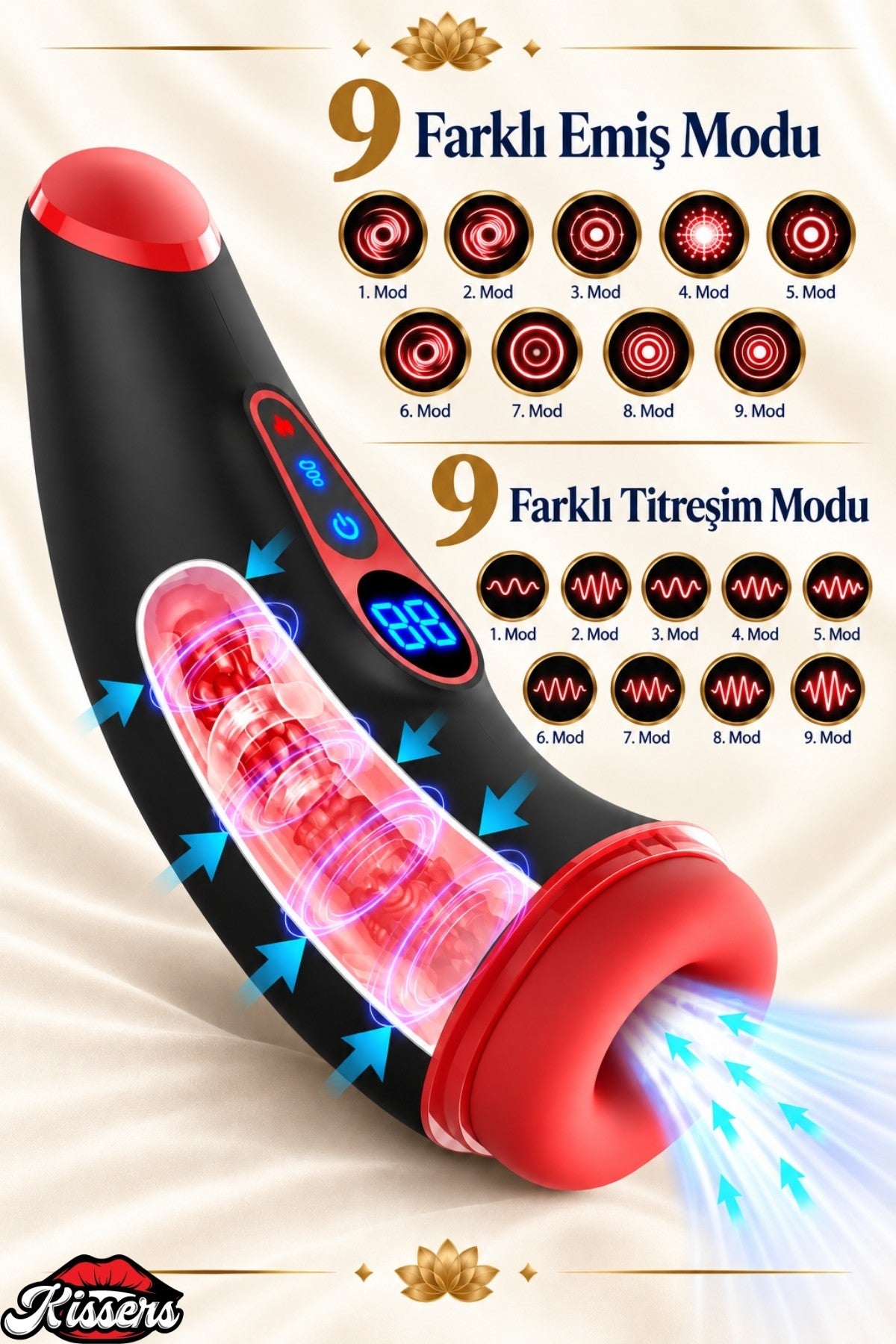Akıllı Isıtmalı İnleme Sesli Emiş ve Titreşim Özellikli Suni Vajina Lcd Ekran Otomatik Mastürbatör