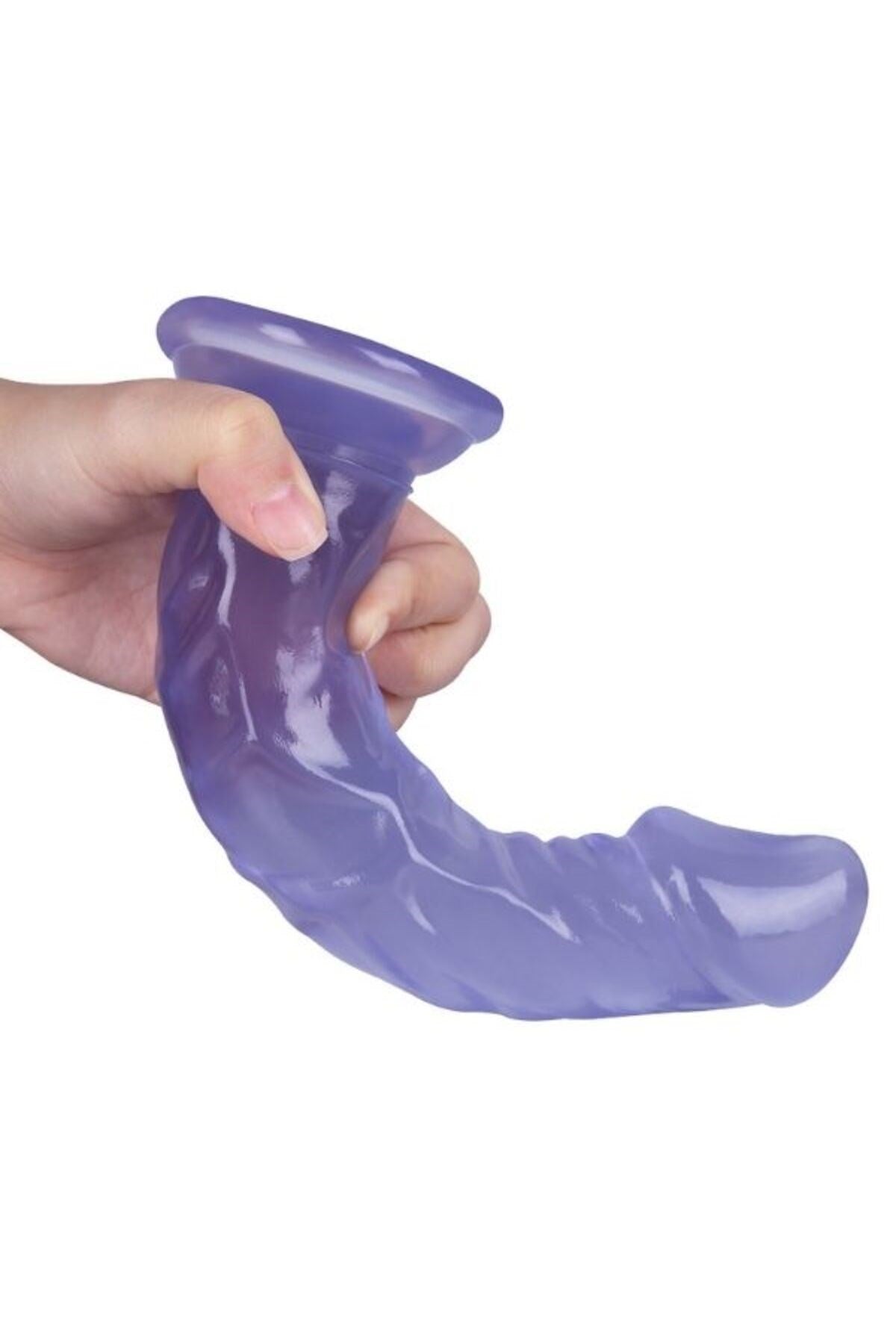 Ultra Realistik Eğilip Bükülebilir G Noktası Ve Klitoris Uyarıcı Mega Boy Jel Mor Penis Dildo 21 Cm