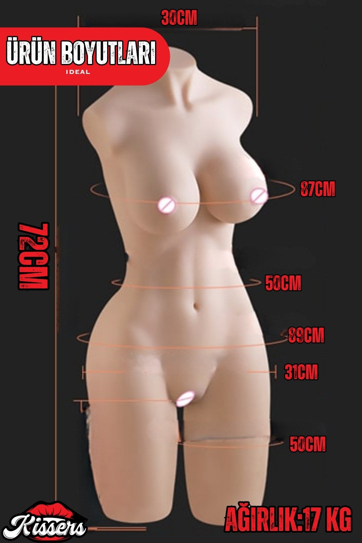 Yeni Nesil Anal Vajinal Titreşimli Isıtmalı 17 Kg 72 Cm Beyaz Ten Yarım Vücut Realistik Manken Mastürbatör