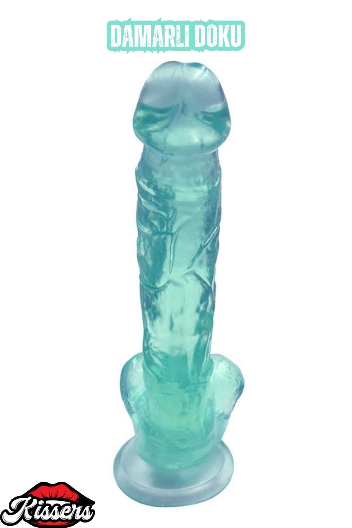 Ultra Realistik Damarlı Bükülebilir Vantuzlanabilir Jel Dokusunda Yeşil Dildo Penis 23 Cm