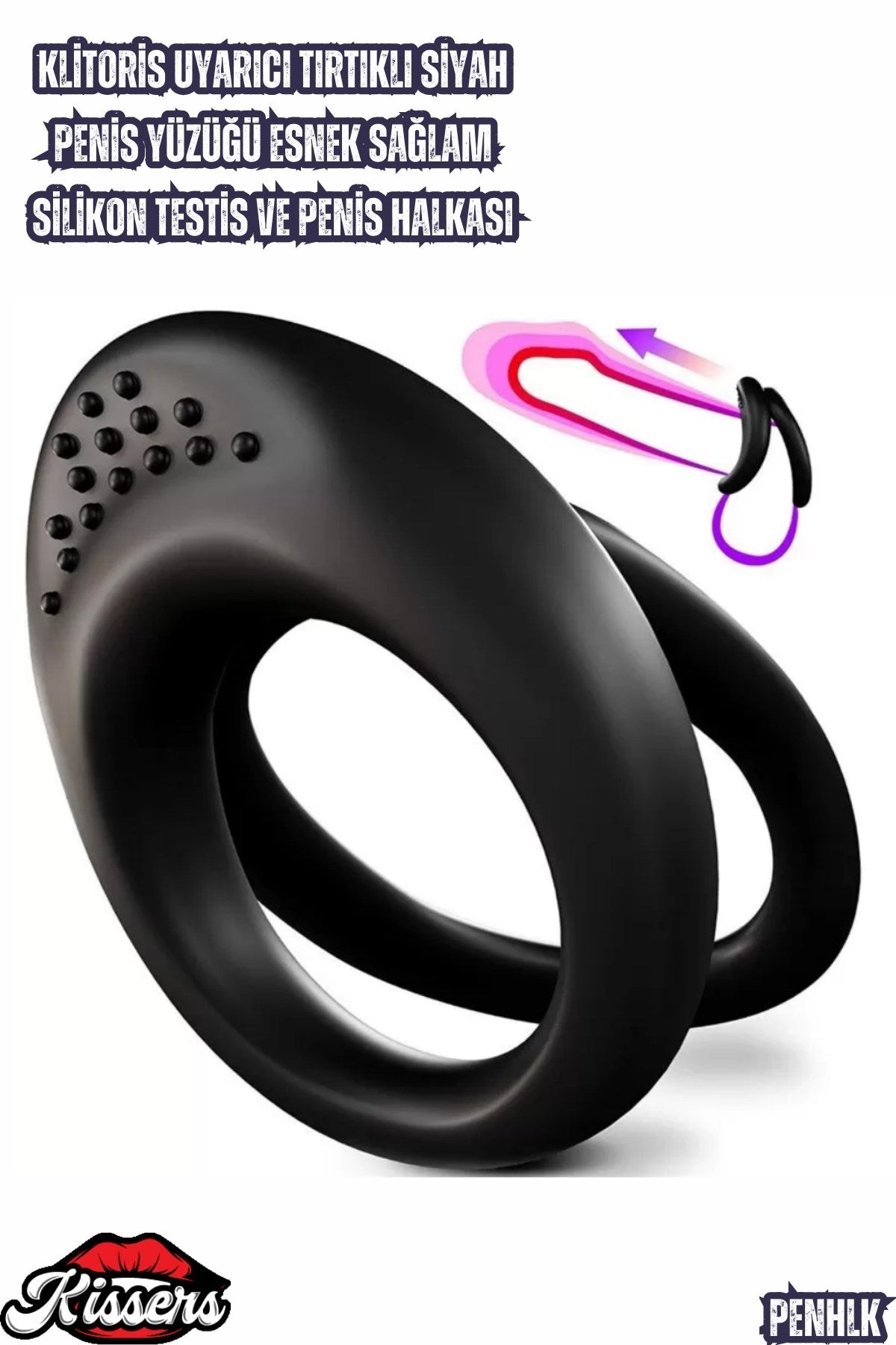 Klitoris Uyarıcı Tırtıklı Siyah Penis Yüzüğü Esnek Sağlam Silikon Testis ve Penis Halkası