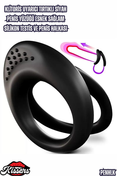 Klitoris Uyarıcı Tırtıklı Siyah Penis Yüzüğü Esnek Sağlam Silikon Testis ve Penis Halkası