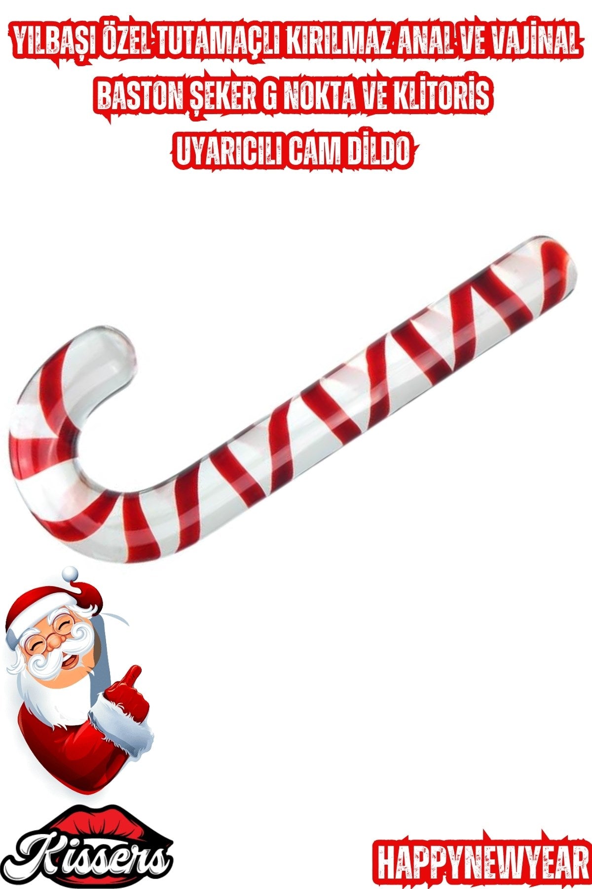 Yılbaşı Özel Kırmızı Baston Şeker Kırılmaz Anal Ve Vajinal Uyarıcılı  Anal Butt Plug Cam Dildo