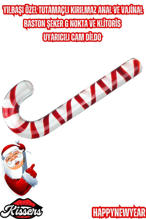 Yılbaşı Özel Kırmızı Baston Şeker Kırılmaz Anal Ve Vajinal Uyarıcılı  Anal Butt Plug Cam Dildo
