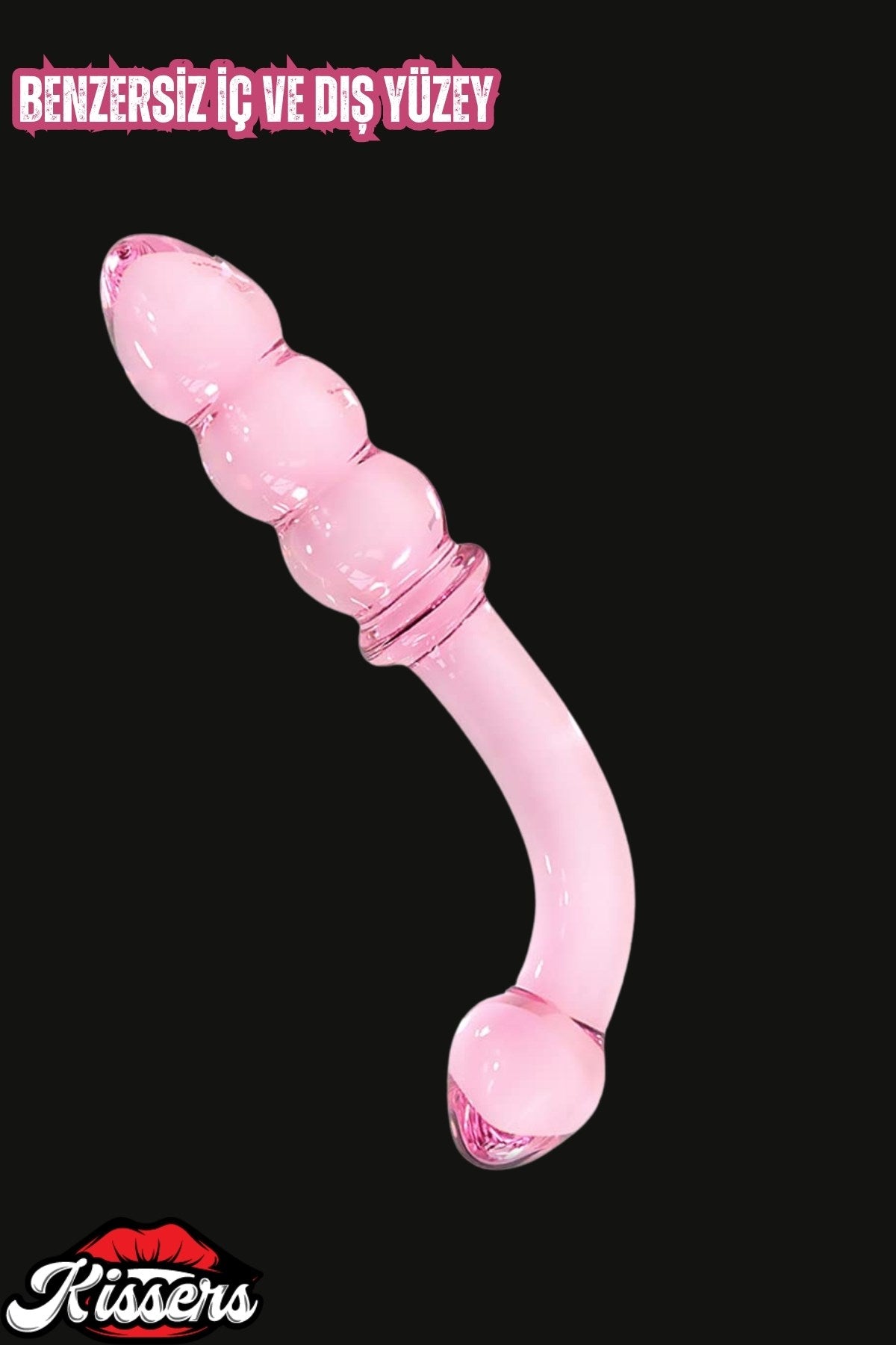 Çift Taraflı Kırılmaz Anal Vajinal G Noktası Uyarıcılı Pembe Tırtıklı Boğumlu Cam Dildo Anal Plug