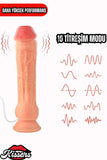 Kablolu Kumandalı Vantuzlu Güçlü Titreşimli Gerçekçi Yapay Penis Realistik Dokuda Ten Dildo 23 cm 2