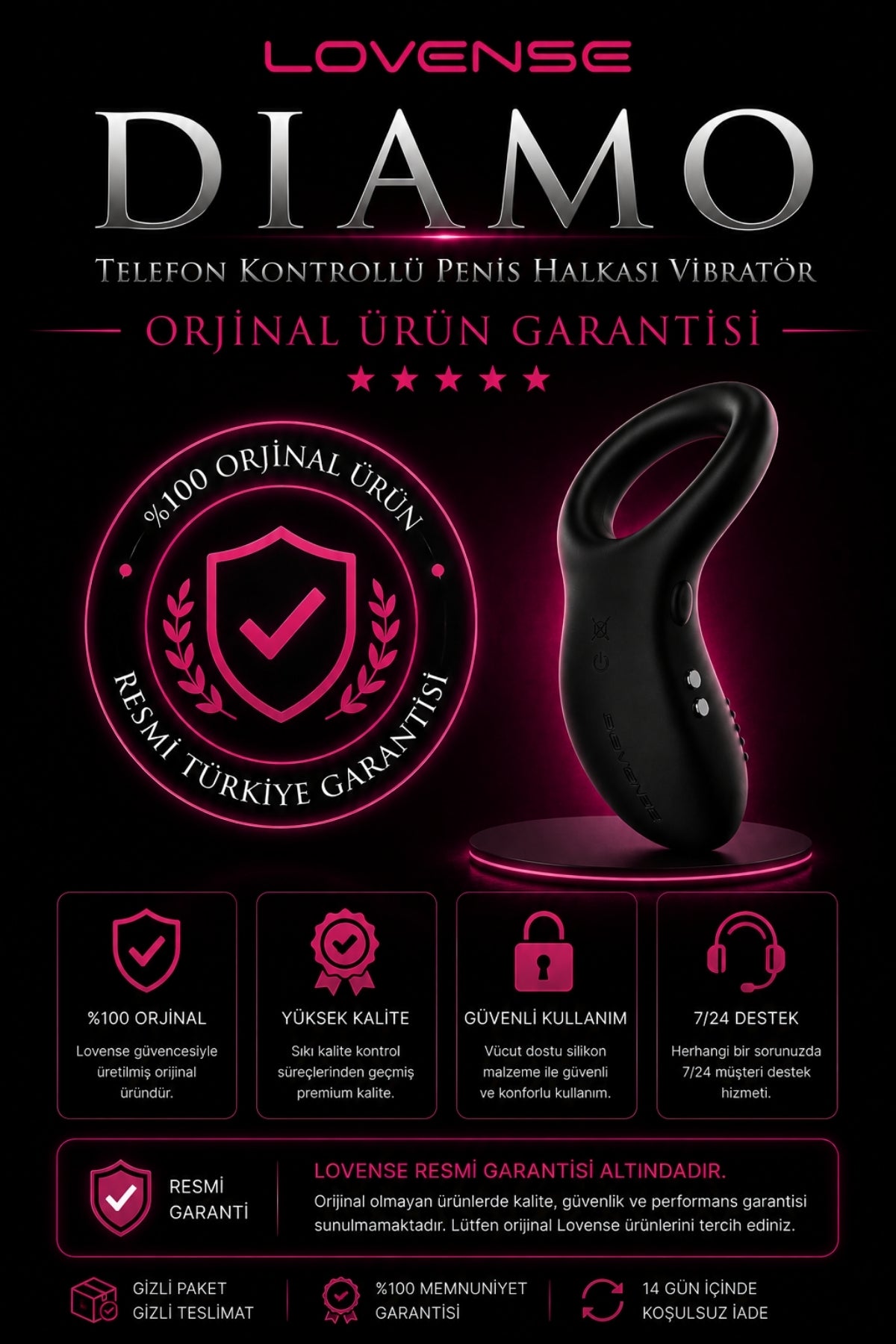Lovense Dünyanin Her Yerinden Kontrol Edilebilen Diamo Telefon Kontrollü Güçlü Titreşimli Penis Halkası