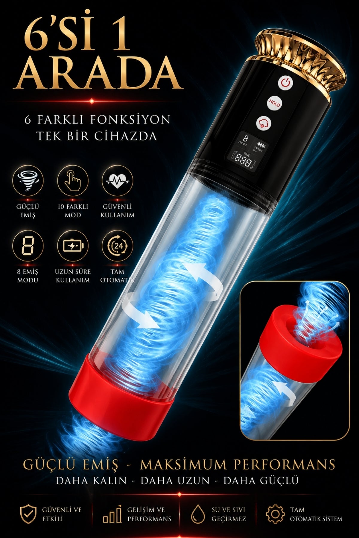 Yeni Nesil Kalınlaştırıcı Arttırıcı Lcd Ekran Ölçekli Emişli Tam Otomatik Penis Pompası