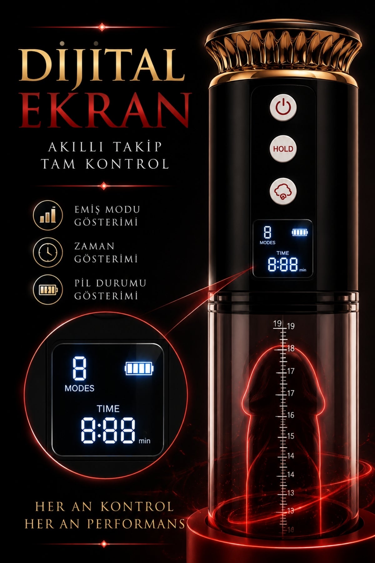 Yeni Nesil Kalınlaştırıcı Arttırıcı Lcd Ekran Ölçekli Emişli Tam Otomatik Penis Pompası