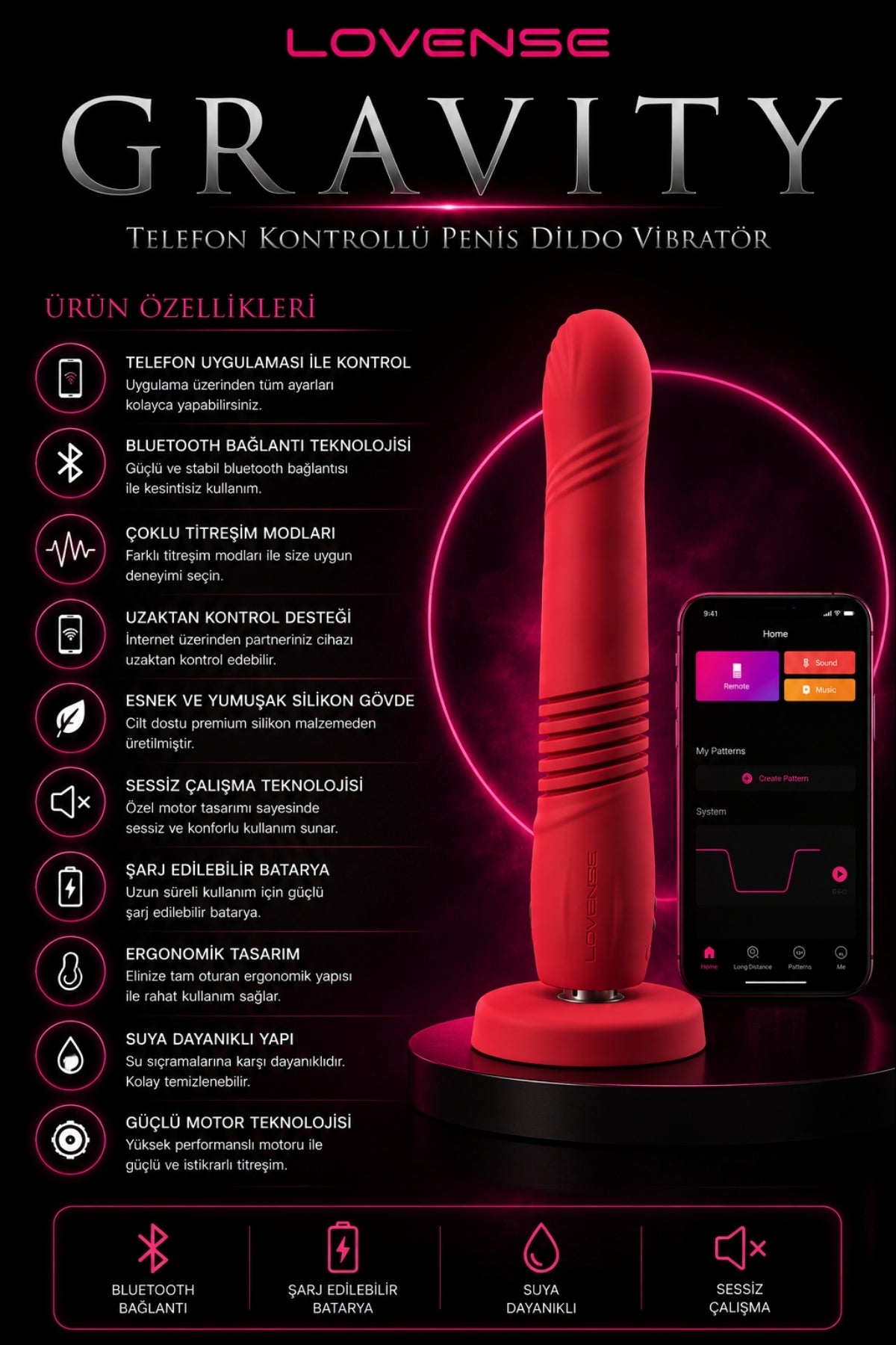 Lovense Dünyanin Her Yerinden Kontrol Edilebilen Gravity Telefon Kontrollü Giyilebilir Güçlü Titreşimli Vibratör