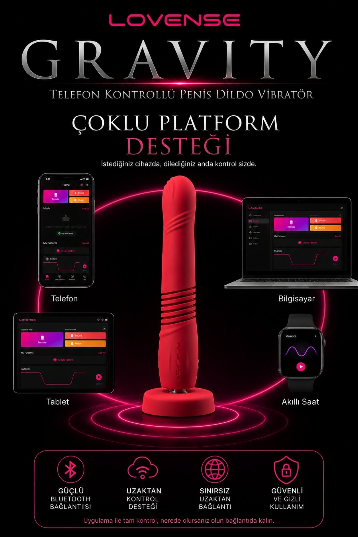 Lovense Dünyanin Her Yerinden Kontrol Edilebilen Gravity Telefon Kontrollü Giyilebilir Güçlü Titreşimli Vibratör