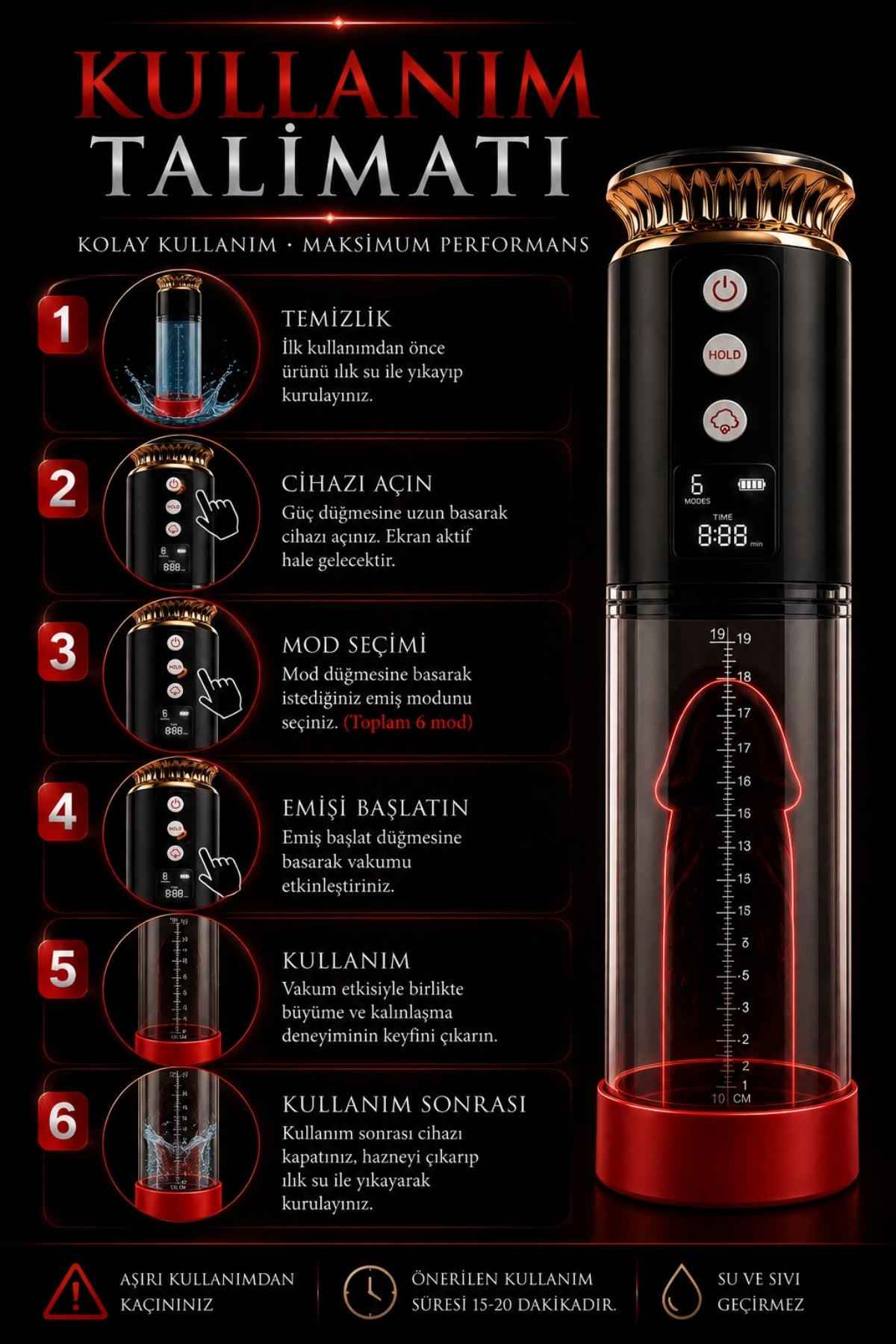 Yeni Nesil Kalınlaştırıcı Arttırıcı Lcd Ekran Ölçekli Emişli Tam Otomatik Penis Pompası