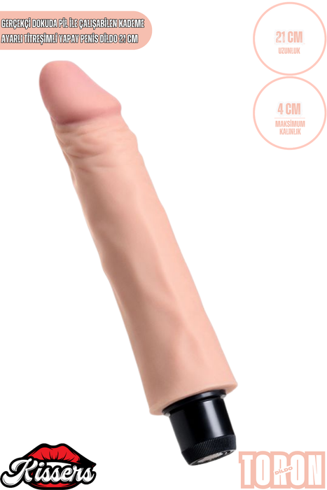 Gerçekçi Dokulu Titreşimli Yapay Penis Dildo 21 Cm Pil Çalışan Kademe Ayarlı TPE Vibratör