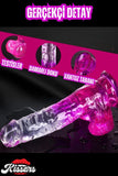 Cinsel Oyuncak Şeffaf Mor Renk Vantuzlanabilir Jel Dokusunda Ultra Realistik Penis Dildo 23 Cm