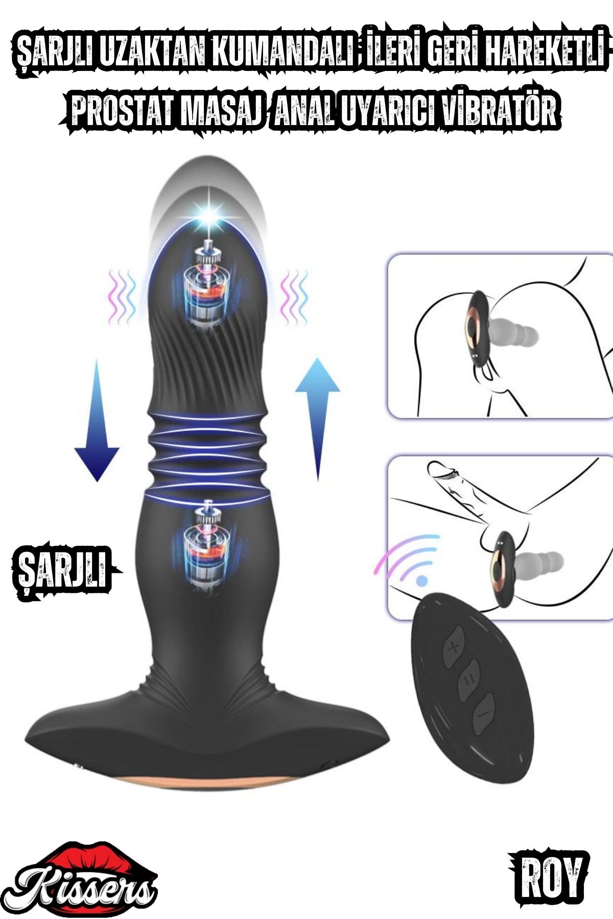 Roy Şarjlı Uzaktan Kumandalı İleri Geri Hareketli Masaj Anal Uyarıcı Vibratör