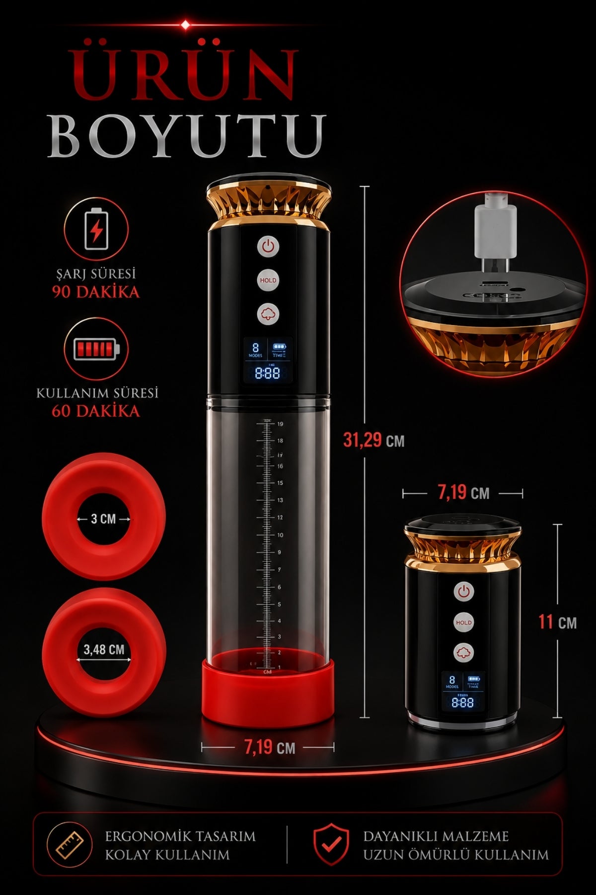 Yeni Nesil Kalınlaştırıcı Arttırıcı Lcd Ekran Ölçekli Emişli Tam Otomatik Penis Pompası