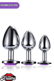 Paslanmaz Çelik Mor Kristal Taşlı Lüks Gümüş Anal Plug Seti 3'lü Set 7-8-9 cm Su Geçirmez Metal Tasarım