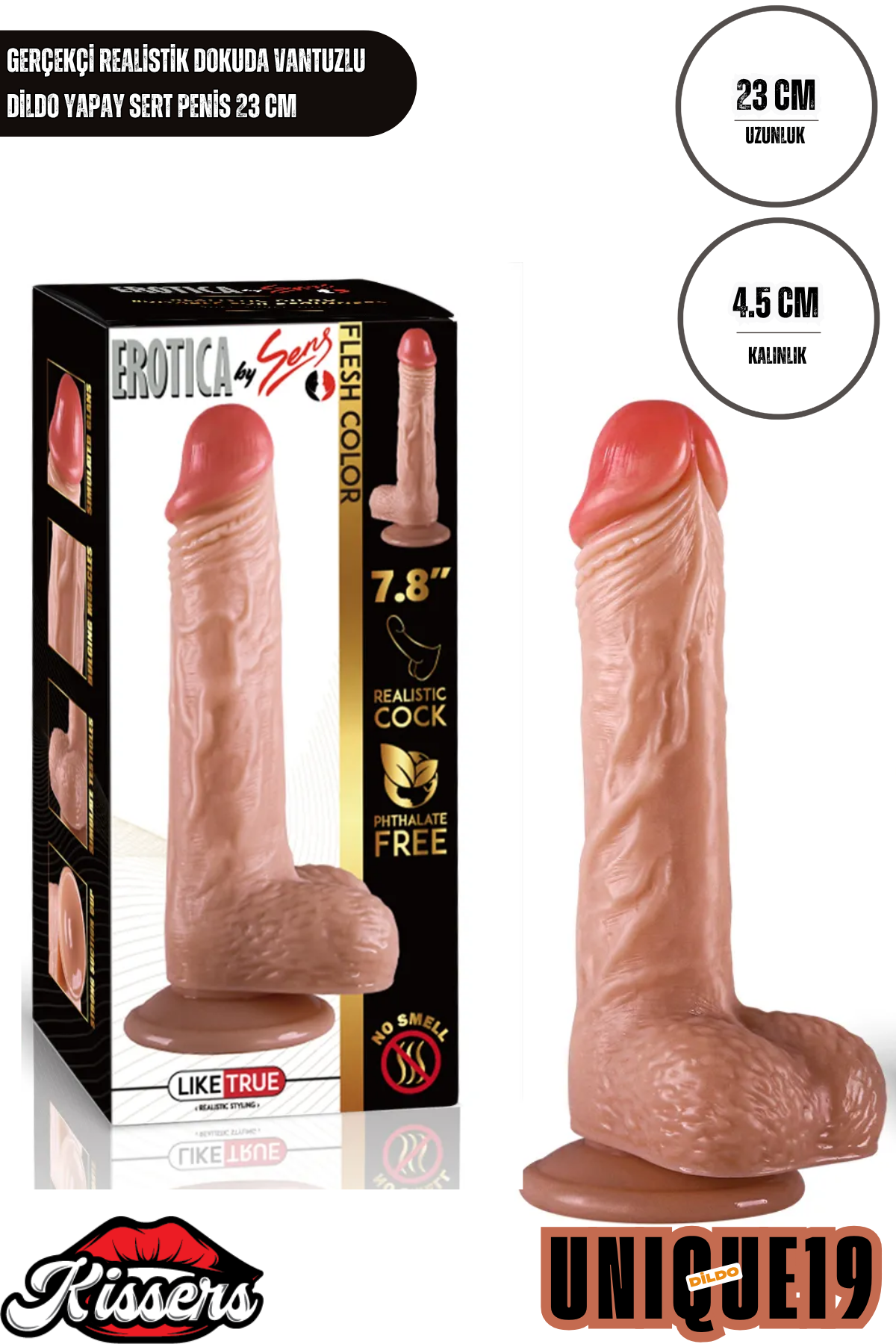 Gerçekçi Realistik Dokuda Vantuzlu Dildo Yapay Sert Penis 23 cm