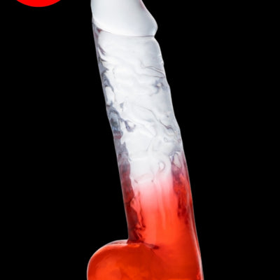 Cinsel Oyuncak Şeffaf Kırmızı Renk Vantuzlanabilir Jel Dokusunda Ultra Realistik Penis Dildo 23 Cm