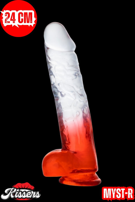 Cinsel Oyuncak Şeffaf Kırmızı Renk Vantuzlanabilir Jel Dokusunda Ultra Realistik Penis Dildo 23 Cm