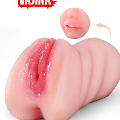3 Girişli Oral Anal Vajina Girişli Titreşimli Cinsel Oyuncak Realistik Vajina Mastürbatör Ten Renk
