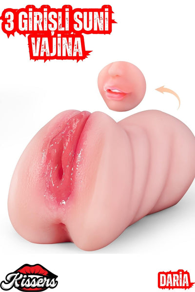 3 Girişli Oral Anal Vajina Girişli Titreşimli Cinsel Oyuncak Realistik Vajina Mastürbatör Ten Renk