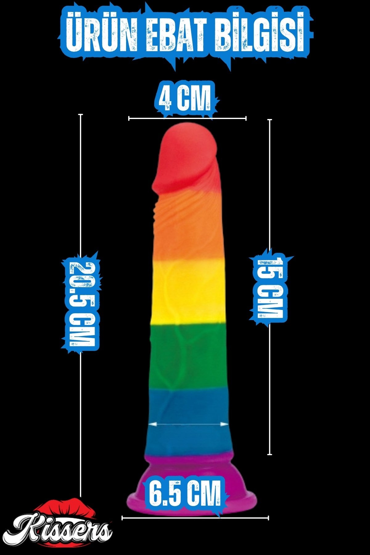 Cinsel Oyuncak Jel Dokusunda Ultra Realistik Gökkuşağı Renkli Yapay Penis Dildo 20.5 cm