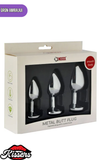 Paslanmaz Çelik Mor Kristal Taşlı Lüks Gümüş Anal Plug Seti 3'lü Set 7-8-9 cm Su Geçirmez Metal Tasarım