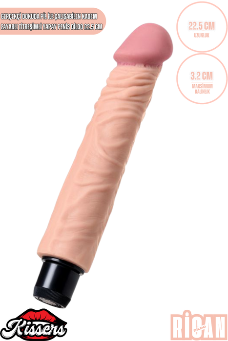 Gerçekçi Dokulu Titreşimli Yapay Penis Dildo 22.5 Cm Pil Çalışan Kademe Ayarlı TPE Vibratör