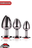 Paslanmaz Çelik Kalp Şekilli Kırmızı Kristal Taşlı Lüks Gümüş Anal Plug Seti 3'lü Set 7-8-9 cm Suya Dayanıklı Metal Tasarım