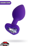Diamond Heart Gümüş Kalpli Taşlı Silikon Anal Plug 7,2 cm Mor Medikal Silikon