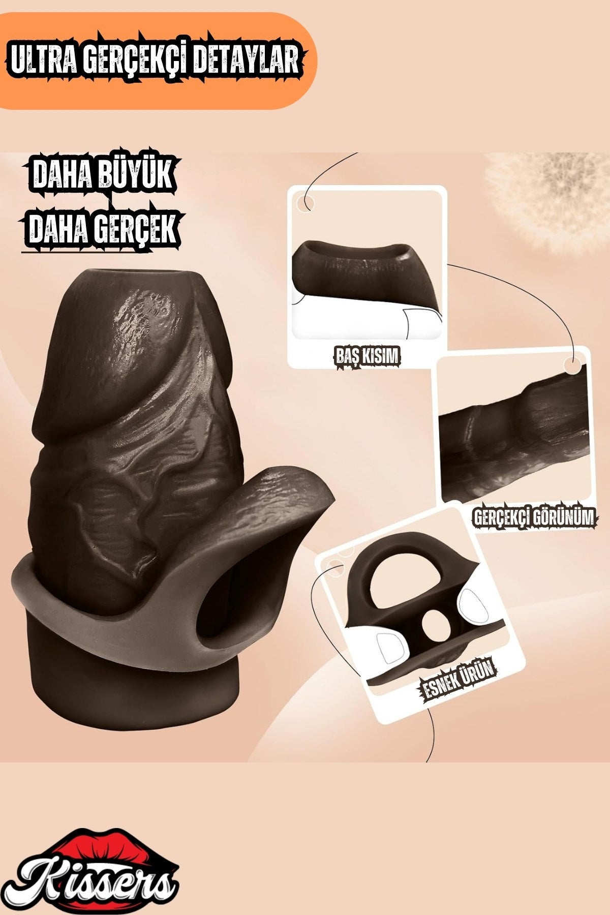 Baş Kısmı Boş Kalınlaştırıcı Realistik Damarlı Testis Geçirmeli Melez Penis Kılıfı