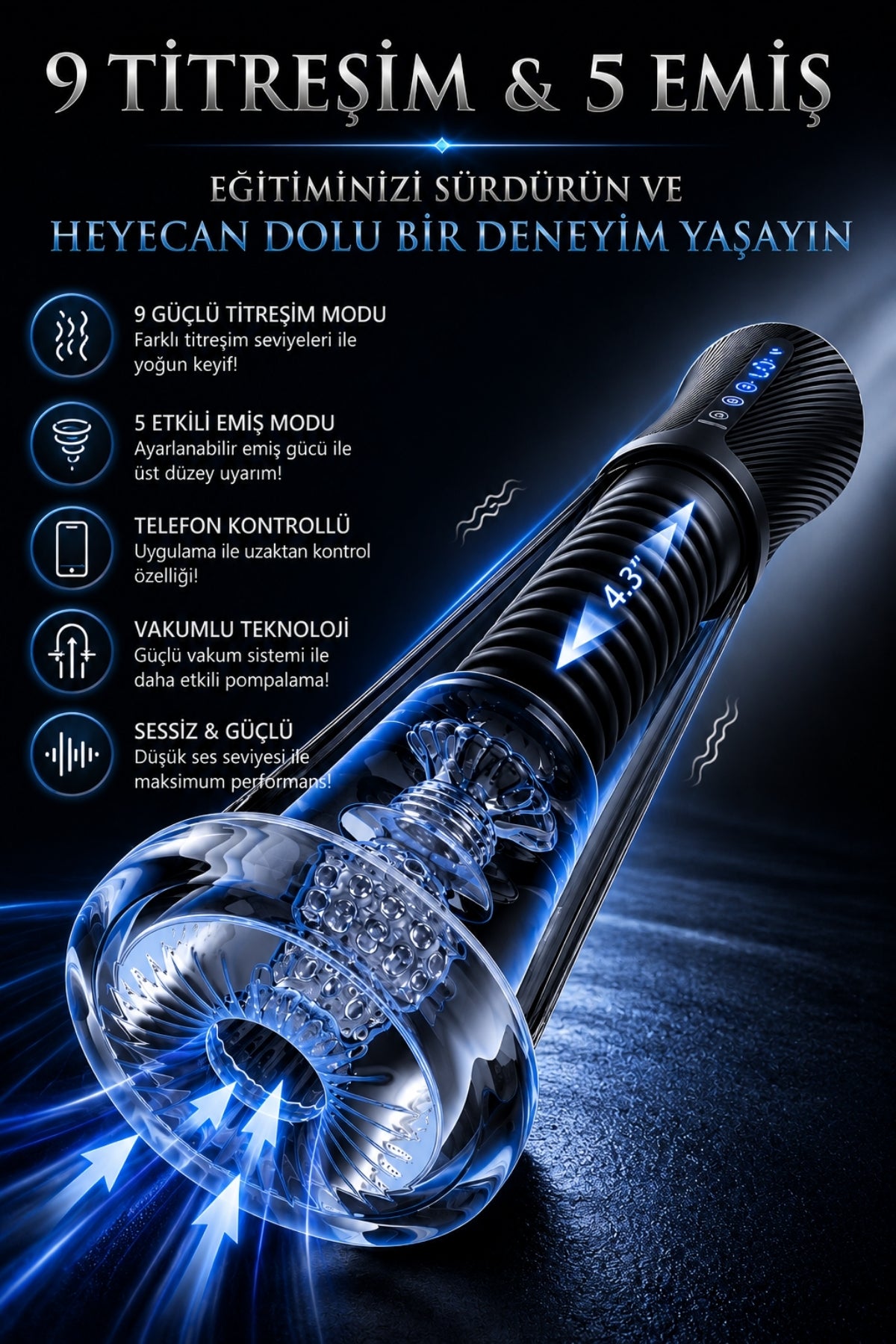 Telefon Kontrollü Emişli Titreşimli Vakumlu Penis Uzatıcı Tam Otomatik Mastürbatör Penis Pompası