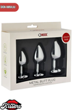 Paslanmaz Çelik Kalp Şekilli Kırmızı Kristal Taşlı Lüks Gümüş Anal Plug Seti 3'lü Set 7-8-9 cm Suya Dayanıklı Metal Tasarım